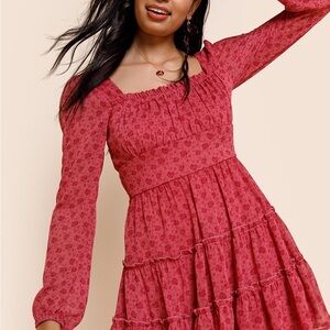 Trixxi Red Tiered Floral Mini Dress Size Large